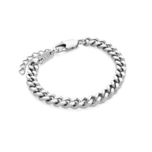 Pulseira para mulher em aço inoxidável prateado, em formato corrente para um look mais arrojado.