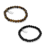 Conjunto de Pulseiras Masculinas Elásticas com Pedras Naturais- Twobrothers - Conjunto Pulseira Fort Worth e Pulseira Lousville