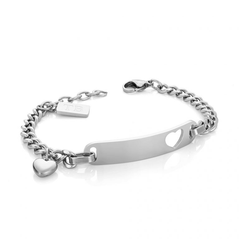 Pulseira Galyla para mulher com pendente de coração em aço inoxidável da marca Portuguesa Twobrothers. Pulseira personalizada com nome e data.