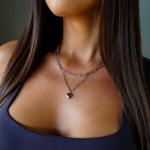 Colar Mulher Heart Duplo Prateado