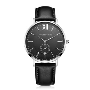 Relógio Homem Classic clinton em aço inoxidável, para Homem, com mostrador preto repleto de detalhes, mostrador dos segundos, com bracelete em pele ajustável ao pulso.