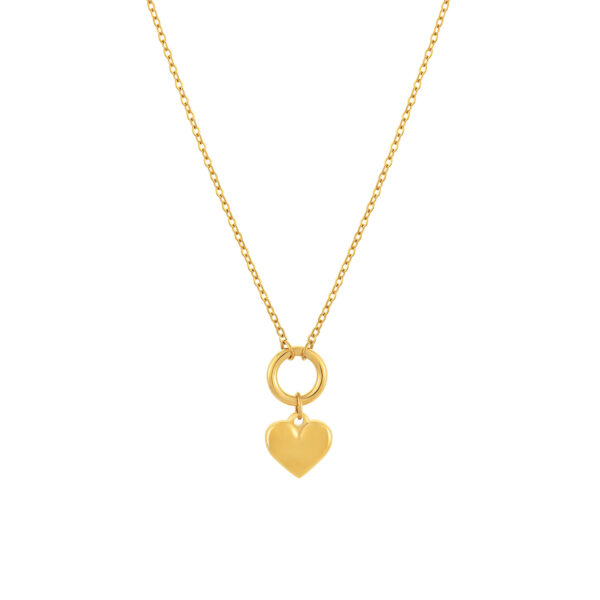 Colar dourado para mulher com pendente coração dourado em aço inoxidável.