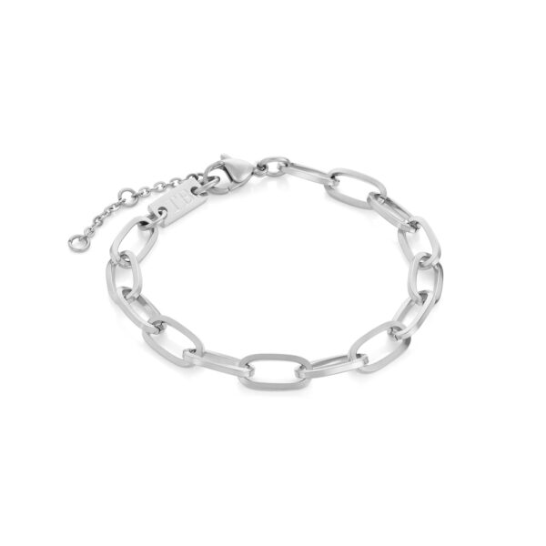 pulseira mulher com elos prateada em aço inoxidável.