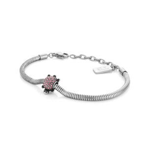 pulseira mulher com contas, pendente tartaruga com zircónias rosa