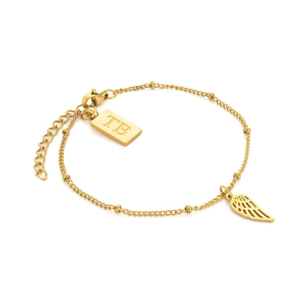 Pulseira mulher em aço inoxidável dourado com pendente asa