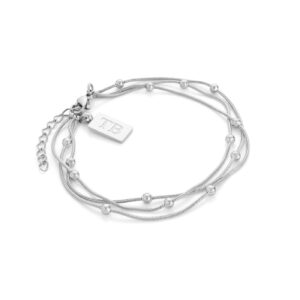 Pulseira prateada para mulher em aço inoxidável. Pulseira com três voltas.