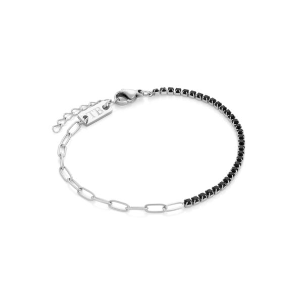 Pulseira para mulher em aço inoxidável com pedras brilhantes pretas